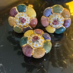 Mackenzie-Childs hand painted Ceramic Multicolor Floral Rose Drawer knob w/screw